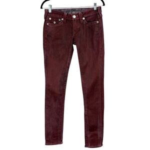True Religion Red Crimson Low Rise Denim Premium Basic Skinny Flap Jeans 27 USA